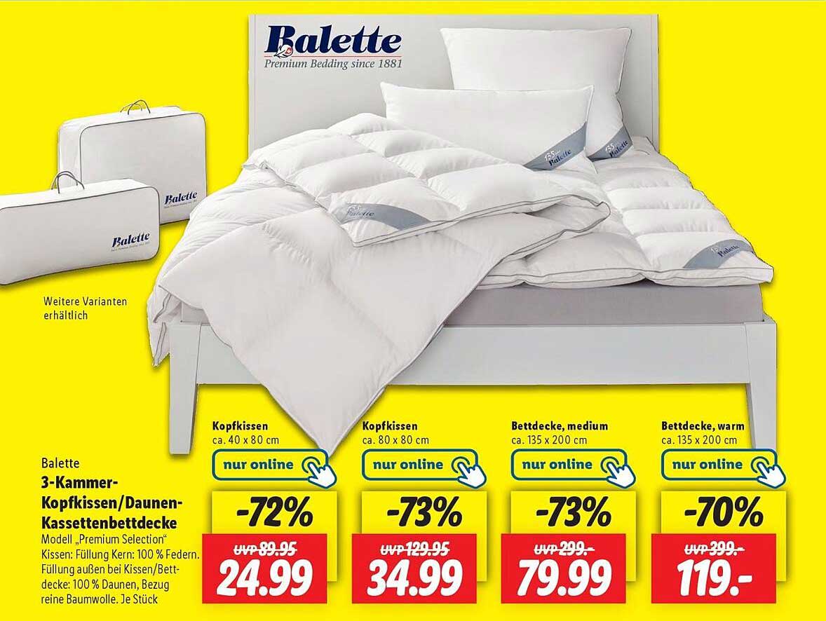 3-Kammer-Kopfkissen/Daunen-Kassettenbettdecke