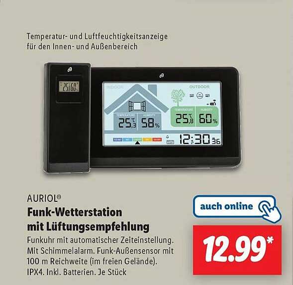 AURIOL® Funk-Wetterstation mit Lüftungsempfehlung