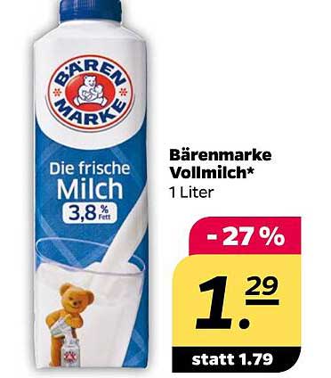 Bärenmarke Vollmilch 1 Liter - jetzt nur 1,29 €