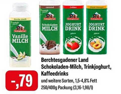 Berchtesgadener Land Schokoladen-Milch, Trinkjoghurt, Kaffeedrinks
