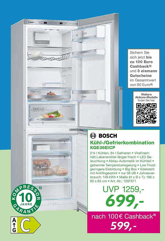 BOSCH Kühl-/Gefrierkombination KGE36EICP