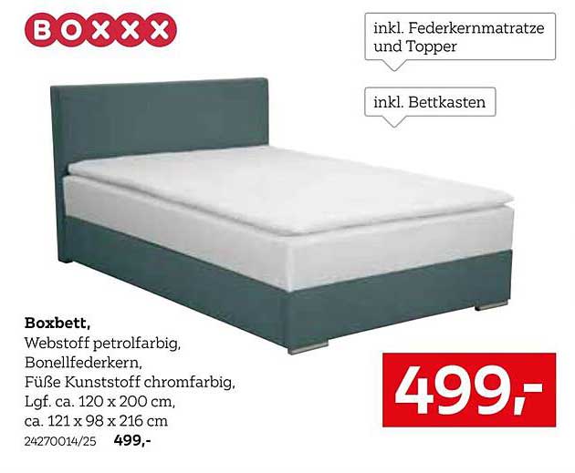 Boxbett in petrol mit integriertem Bettkasten und Topper