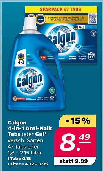 Calgon 4-in-1 Anti-Kalk Tabs oder Gel - 47 Stück