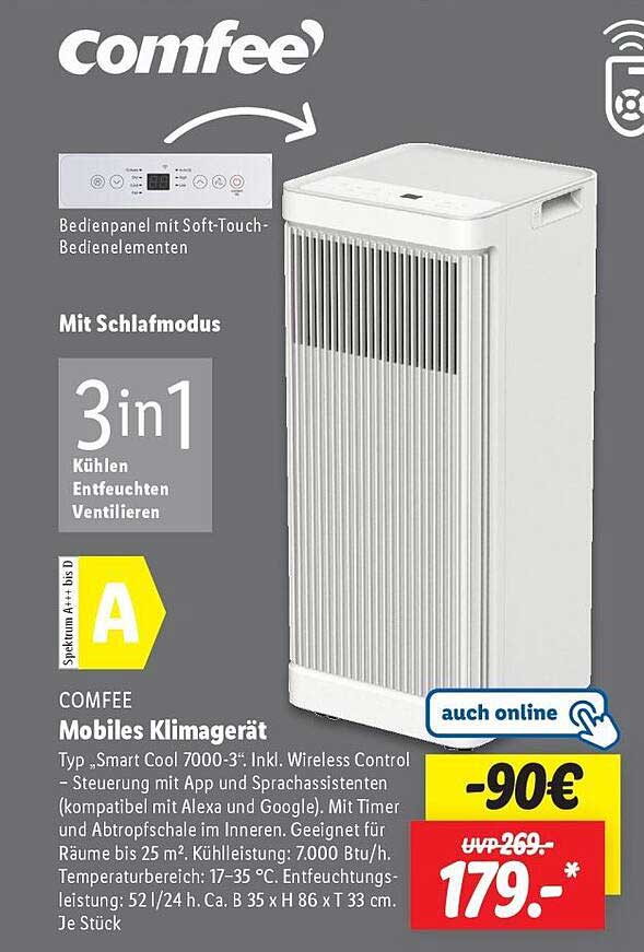 COMFEE Mobiles Klimagerät 3in1 mit Schlafmodus
