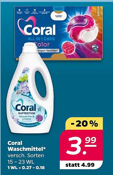 Coral Waschmittel - verschiedene Sorten 15 – 23 WL