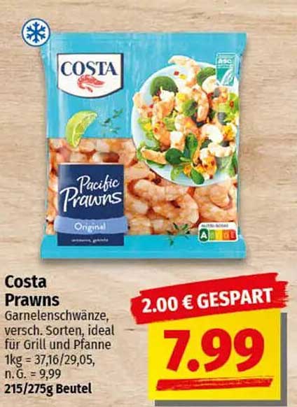 Costa Prawns Garnelen Schwanz, verschiedene Sorten, ideal für Grill und Pfanne