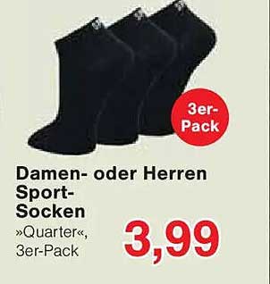 Damen- oder Herren Sport-Socken »Quarter«, 3er-Pack