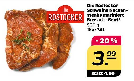 Die Rostocker Schweine Nackensteaks mariniert Bier oder Senf*