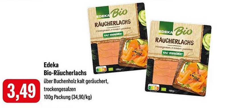 Edeka Bio-Räucherlachs über Buchenholz kalt geräuchert, 100g Packung