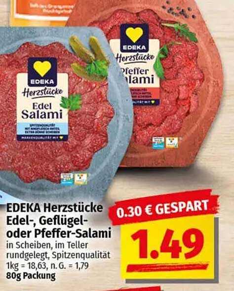 EDEKA Herzstücke Edel-, Geflügel- oder Pfeffer-Salami