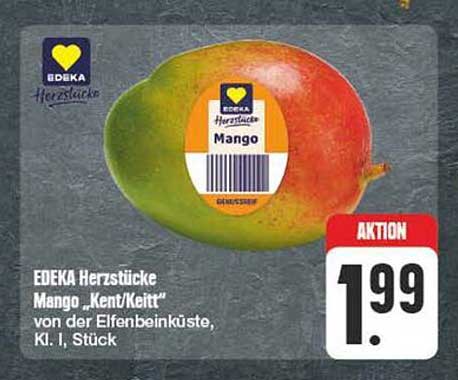 EDEKA Herzstücke Mango „Kent/Keitt“ von der Elfenbeinküste, Kl. I, Stück
