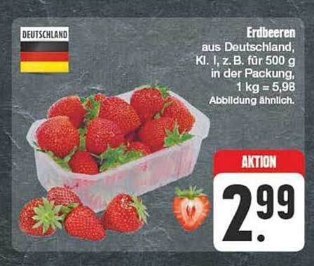 Erdbeeren aus Deutschland, Kl. I, z.B. für 500 g in der Packung