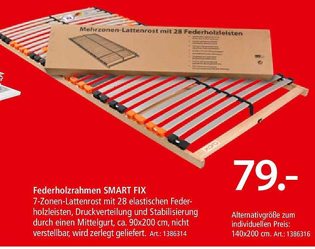 Federholzrahmen SMART FIX 7-Zonen-Lattenrost mit 28 elastischen Federholzleisten