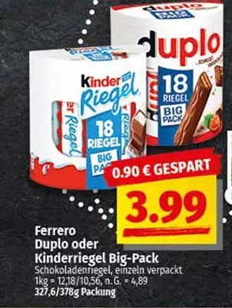 Ferrero Duplo oder Kinderriegel Big-Pack