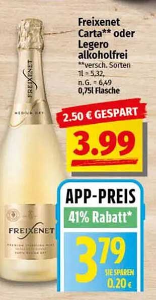 Freixenet Carta** oder Legero alkoholfrei 0,75L