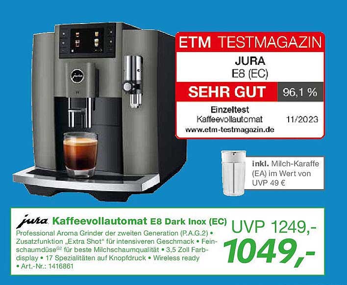 Jura Kaffeevollautomat E8 Dark Inox (EC)