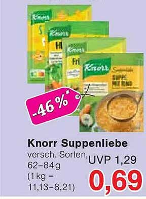 Knorr Suppenliebe, verschiedene Sorten, 62–84 g
