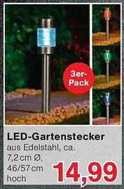 LED-Gartenstecker 3er-Pack aus Edelstahl