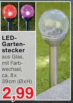 LED-Gartenstecker aus Glas, mit Farbwechsel, ca. 8 x 39 cm (Ø x H)