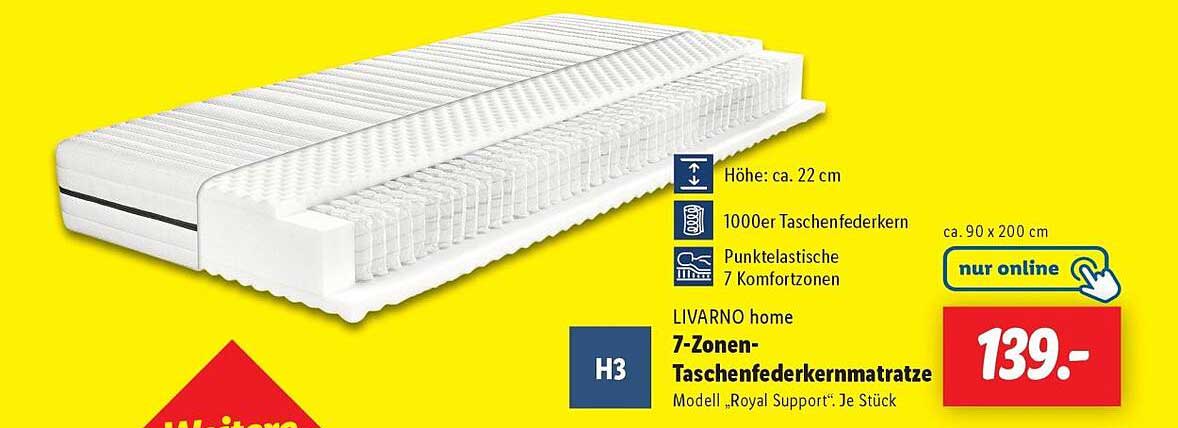 LIVARNO home 7-Zonen-Taschenfederkernmatratze Modell 'Royal Support'
