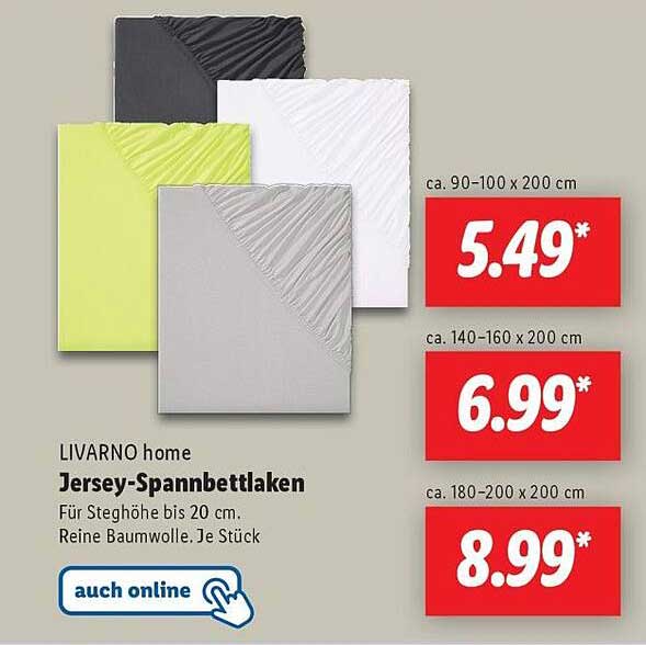 LIVARNO home Jersey-Spannbettlaken für Steghöhen bis 20 cm - verschiedene Größen