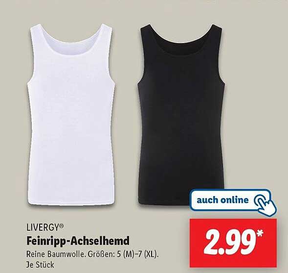 LIVERGY® Feinripp-Achselhemd in Schwarz und Weiß