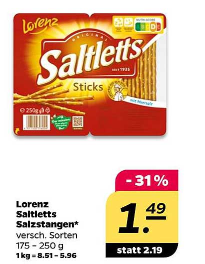 Lorenz Saltletts Salzstangen* versch. Sorten 175 – 250 g