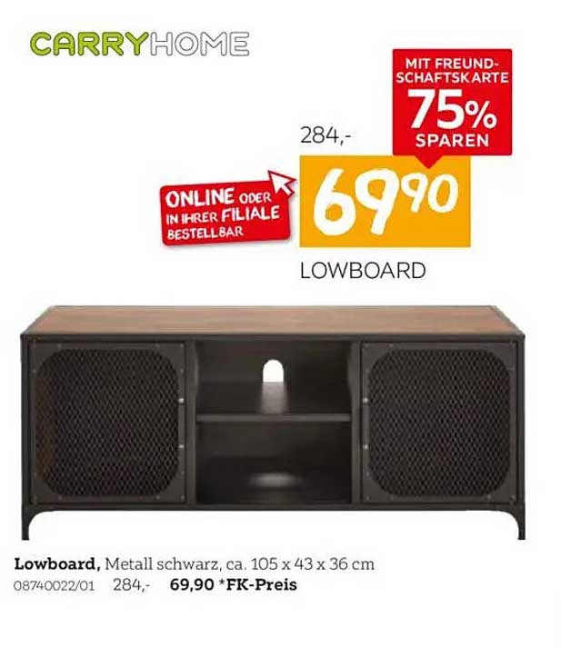 LOWBOARD - Metall schwarz, ca. 105 x 43 x 36 cm