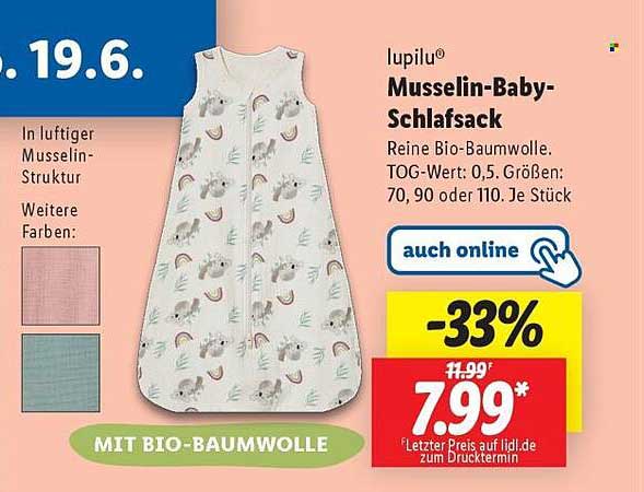 lupilu® Musselin-Baby-Schlafsack