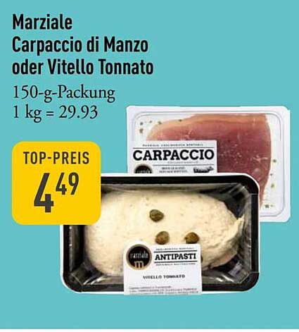 Marziale Carpaccio di Manzo oder Vitello Tonnato 150 g