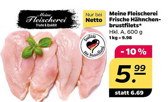 Meine Fleischerei Frische Hähnchenbrustfilets* 600 g
