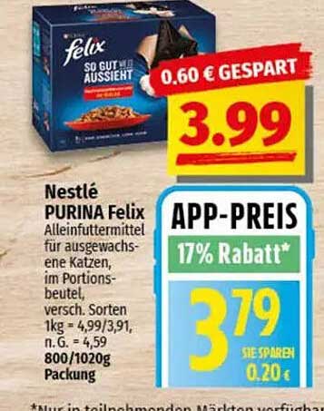 Nestlé PURINA Felix Alleinfuttermittel für ausgewachsene Katzen