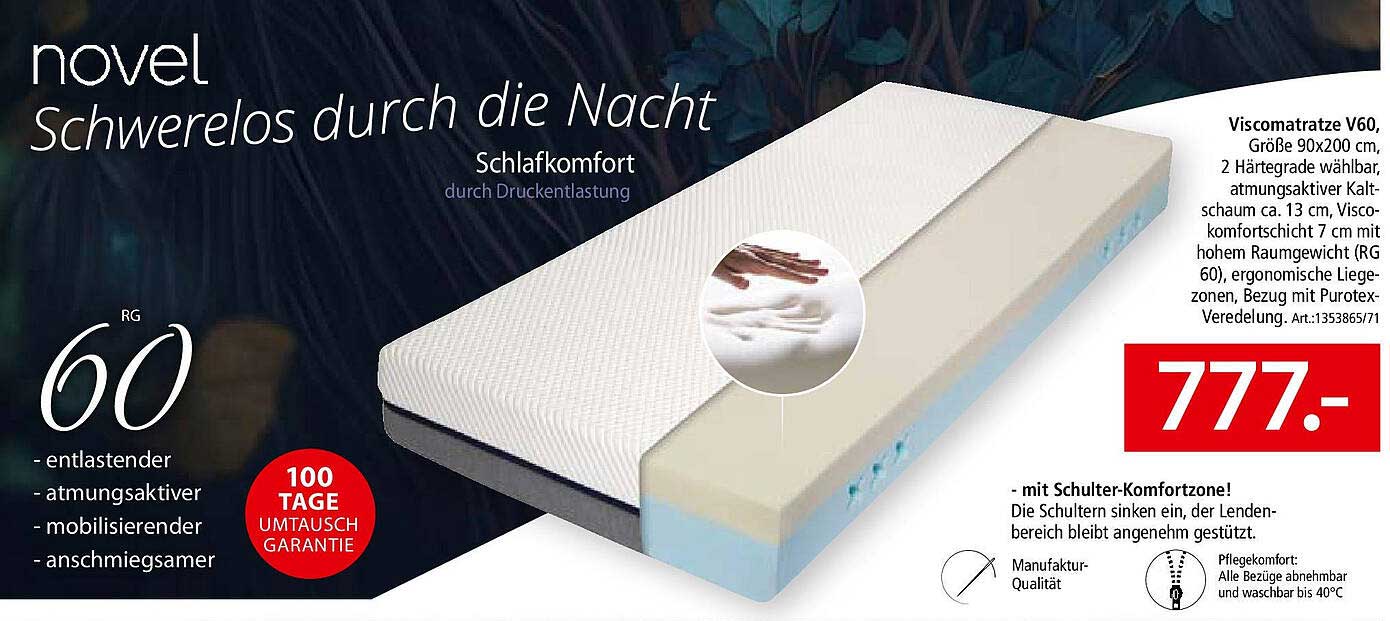 novel Viscomatratze V60 - Schwerelos durch die Nacht