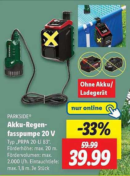 PARKSIDE® Akku-Regenfasspumpe 20 V