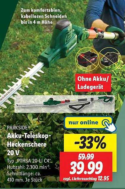 PARKSIDE® Akku-Teleskop-Heckenschere 20 V