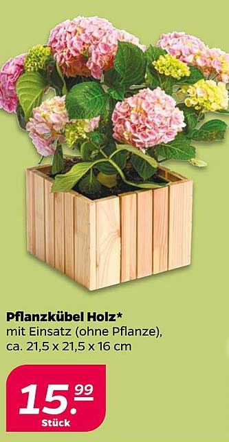 Pflanzkübel Holz* mit Einsatz (ohne Pflanze), ca. 21,5 x 21,5 x 16 cm