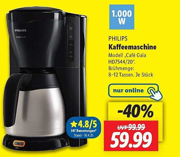 PHILIPS Kaffeemaschine Modell „Café Gaia“ HD7544/20