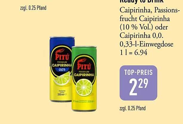 PITÚ Caipirinha – Fertigmischung (330 ml) entweder mit 10% Vol. oder ohne Alkohol
