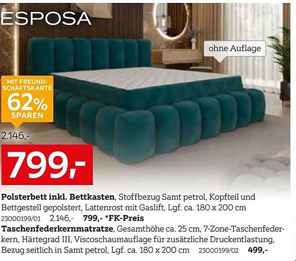 Polsterbett inkl. Bettkasten - ESPOSA