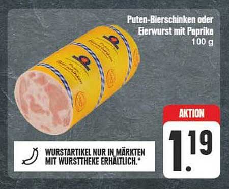 Puten-Bierschinken oder Eierwurst mit Paprika 100 g