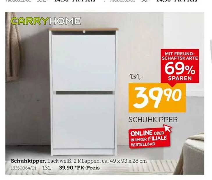 Schuhkipper, Lack weiß, 2 Klappen, ca. 49 x 93 x 28 cm