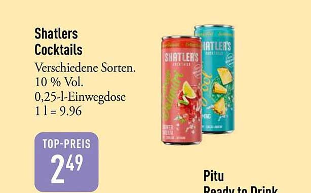 Shatlers Cocktails - Verschiedene Sorten, 0,25-l-Einwegdose