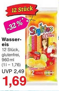 Siglitos Wasser-Eis 12 Stück, 960 ml