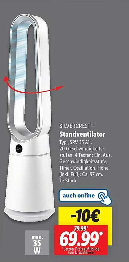 SILVERCREST® Standventilator Typ „SRV 35 A1“ - Jetzt für 69,99 €
