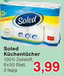Soled Küchentücher 100% Zellstoff, 8x50 Blatt, 2-lagig