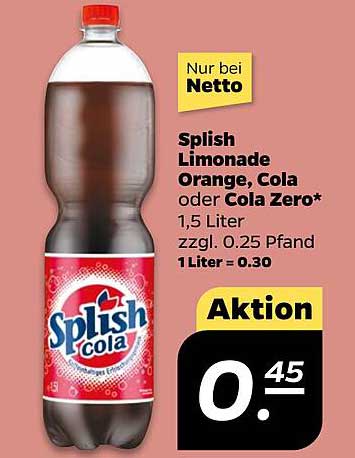 Splish Limonade Orange, Cola oder Cola Zero, 1,5 Liter