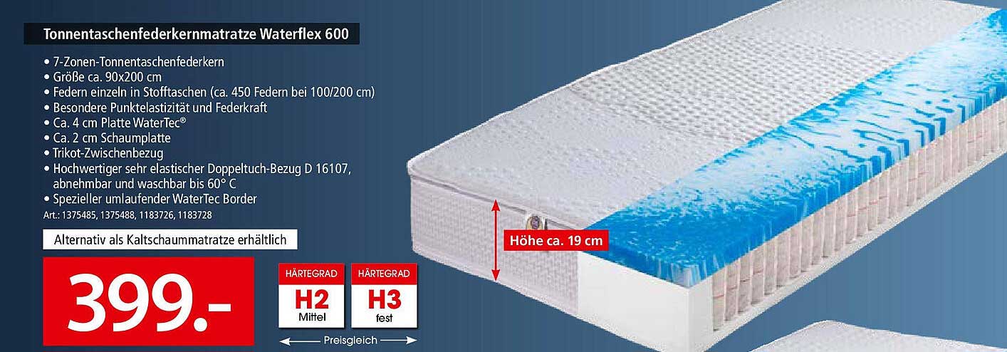 Tonnentaschenfederkernmatratze Waterflex 600