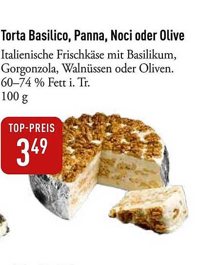 Torta Basilico, Panna, Noci oder Olive