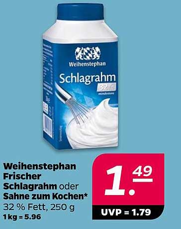 Weihenstephan Frischer Schlagrahm oder Sahne zum Kochen 250 g