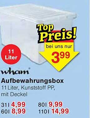 wham Aufbewahrungsbox 11 Liter, Kunststoff PP, mit Deckel